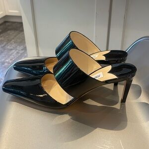 NIB JIMMY CHOO HAWKE 65 BLACK PATENT LEATHER MULES. 39.5/8